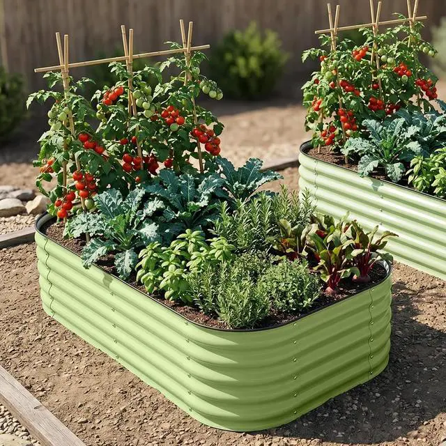 Alt view image 5 of 7 - 17'' Tall Outdoor Galvanized Raised Garden Bed Planter, Planter Boxes for Outdoor Plants, Vegetables, Flowers, and Herbs 6 in 1 Modular Design, Olive Green