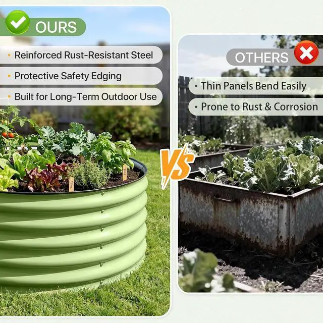 Alt view image 7 of 7 - 42'' Round 17'' Tall Raised Garden Bed Planter, Outdoor Galvanized Metal Planter Box for Vegetables, Flowers, Herbs, Olive Green