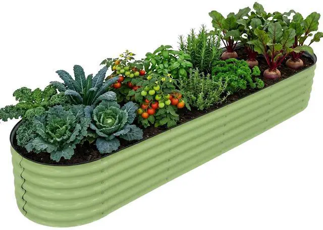 Main image of 9 in 1 Modular 17in Customizable Elevated Raised Garden Bed Kit with Multiple Configurations, Outdoor Metal Planter Box Steel Flower Bed, Olive Green