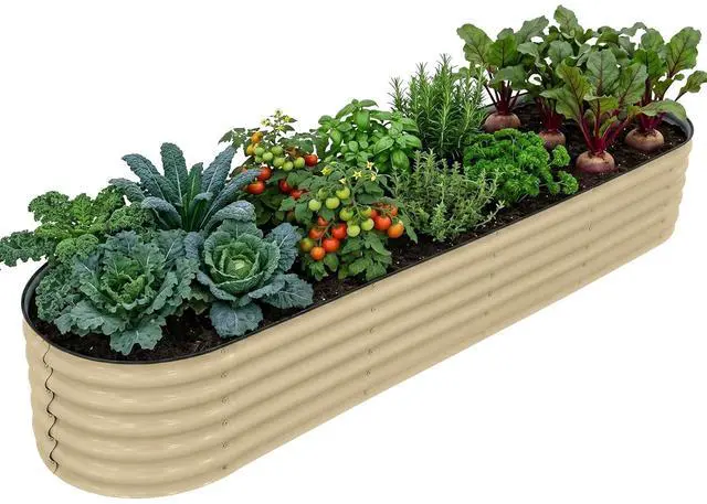 Main image of 9 in 1 Modular 17in Customizable Elevated Raised Garden Bed Kit with Multiple Configurations, Outdoor Metal Planter Box Steel Flower Bed, Pearl White