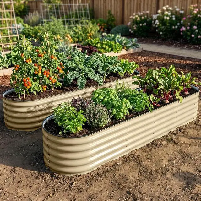 Alt view image 5 of 7 - 9 in 1 Modular 17in Customizable Elevated Raised Garden Bed Kit with Multiple Configurations, Outdoor Metal Planter Box Steel Flower Bed, Pearl White