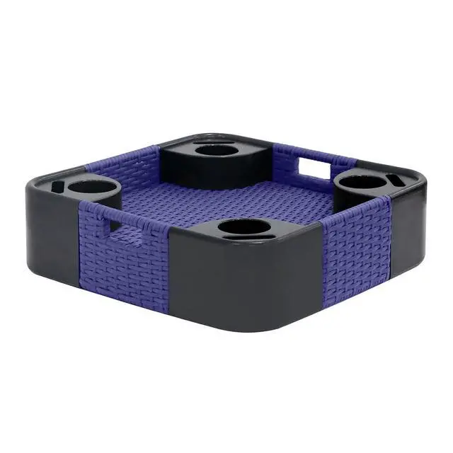 Alt view image 7 of 7 - 24x24 Square Floating Tray for Pool and Hot Tub Wicker Serving Tray with Handles & Cup Large Floating Tray for Food & Drinks, Blue