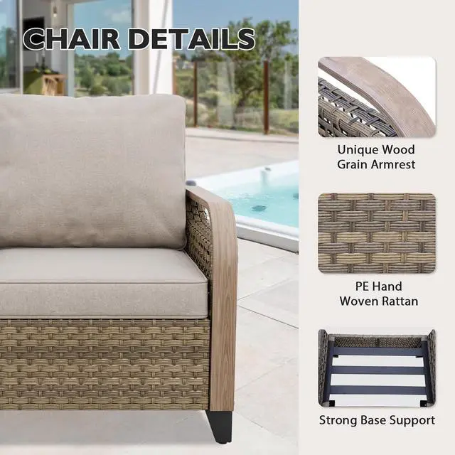 Alt view image 4 of 7 - Wicker Outdoor Patio Sofa Modern Rattan Patio Furniture Loveseat for Backyard Deck Porch Balcony, 3 Seat Couch, Brown/Gray