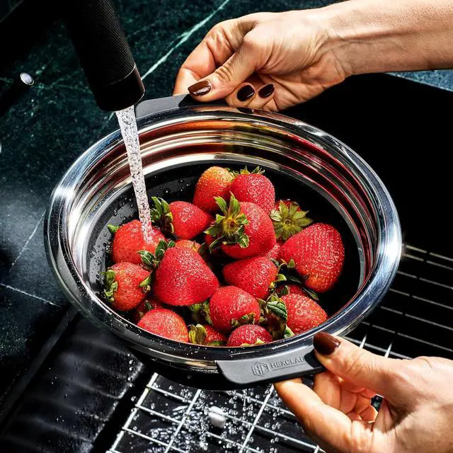 Alt view image 6 of 7 - 2-Piece Steamer Basket Set for Steaming and Draining, Fits HexClad's 3 and 8Qt Pots, Dishwasher-Safe, Space-Saving Design, Heat-Safe to 425ºF, Non-Slip Handles, Silicone and Stainless Steel