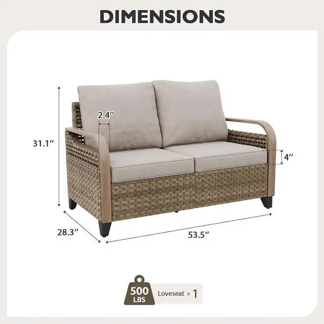Alt view image 2 of 7 - Wicker Outdoor Patio Sofa Modern Rattan Patio Furniture Loveseat for Backyard Deck Porch Balcony, 2 Seat Loveseat, Brown/Gray