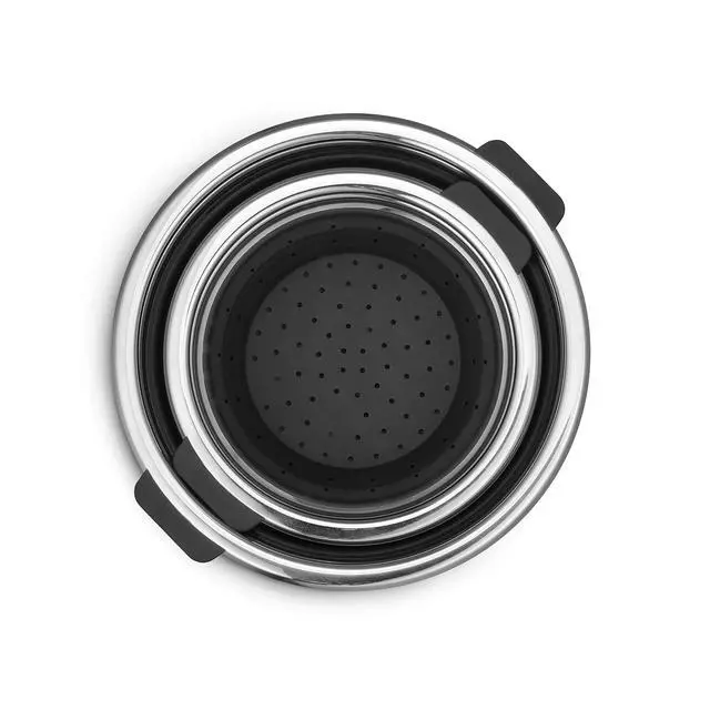 Alt view image 4 of 7 - 2-Piece Steamer Basket Set for Steaming and Draining, Fits HexClad's 3 and 8Qt Pots, Dishwasher-Safe, Space-Saving Design, Heat-Safe to 425ºF, Non-Slip Handles, Silicone and Stainless Steel