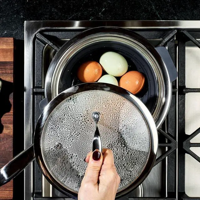 Alt view image 7 of 7 - 2-Piece Steamer Basket Set for Steaming and Draining, Fits HexClad's 3 and 8Qt Pots, Dishwasher-Safe, Space-Saving Design, Heat-Safe to 425ºF, Non-Slip Handles, Silicone and Stainless Steel