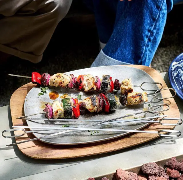 Alt view image 4 of 5 - 8-Piece BBQ Grill Tool Set with 18" Grill Spatula, 18" Locking Tongs, 17" Silicone Basting Brush, 18" Grill Fork, and Four 15" Flat Skewers, Heat-Resistant, Soft-Grip, Non-Slip Handles