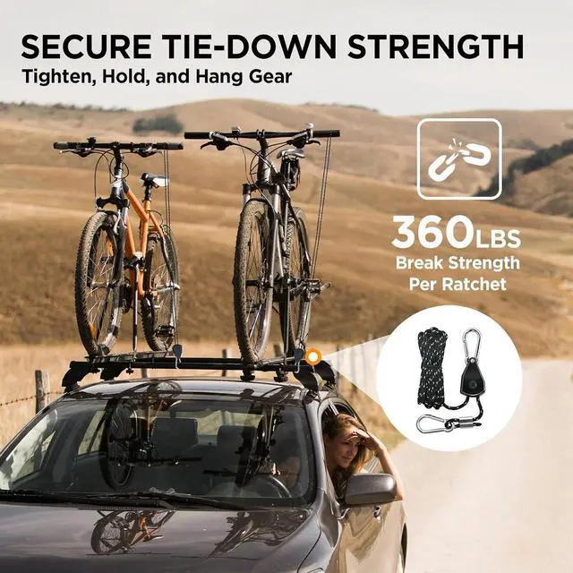 Alt view image 6 of 7 - 4-Pack 1/6" Adjustable Rope Ratchet Tie Down Strap Set Heavy Duty Pulley System with Carabiner Hook, 1440 lbs Capacity, 10ft Rope for Cargo, Trucks, Trailers & Storage