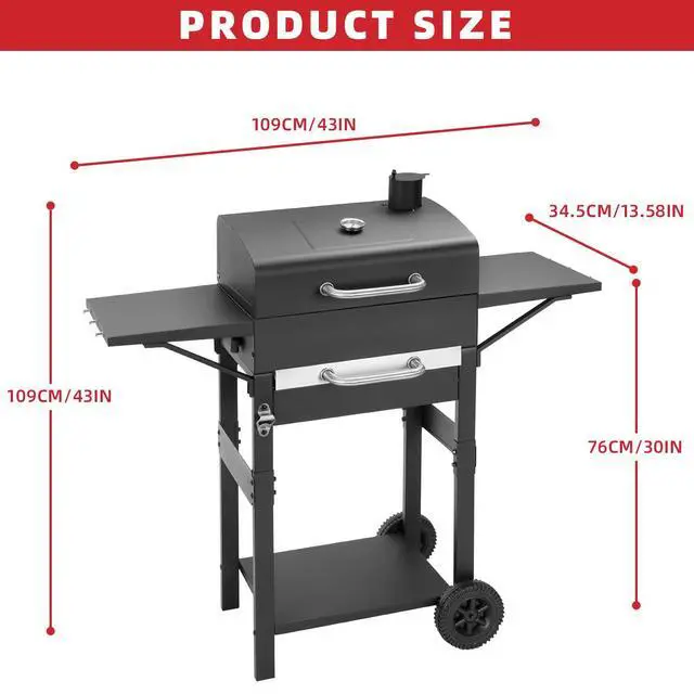 Alt view image 2 of 7 - Charcoal Grill with Side Shelf, 353 Sq.Inch Cooking Area,Large Smoker Barbecue Grill with Warming Rack,Outdoor BBQ Grill with Charcoal Tray for Yard, Camping, Picnic