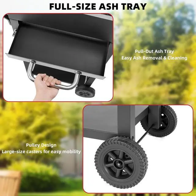 Alt view image 5 of 7 - Charcoal Grill with Side Shelf, 353 Sq.Inch Cooking Area,Large Smoker Barbecue Grill with Warming Rack,Outdoor BBQ Grill with Charcoal Tray for Yard, Camping, Picnic