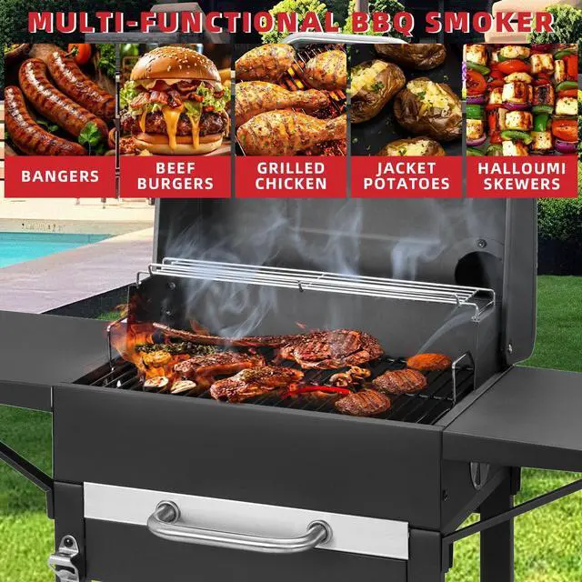 Alt view image 6 of 7 - Charcoal Grill with Side Shelf, 353 Sq.Inch Cooking Area,Large Smoker Barbecue Grill with Warming Rack,Outdoor BBQ Grill with Charcoal Tray for Yard, Camping, Picnic