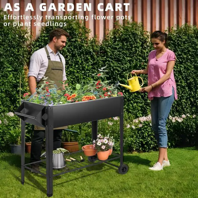 Alt view image 2 of 7 - 32" Elevated Raised Garden Bed Outdoor - Rust-Resistant Metal Spacious Planter Box with Drainage Holes for Patio Balcony Deck Small Space - Grows Vegetables Tomatoes Herbs Flowers