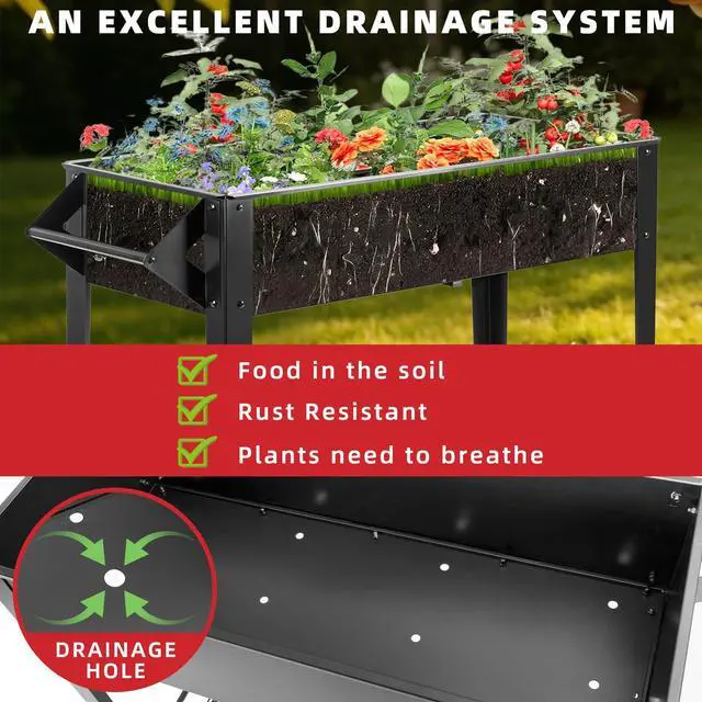 Alt view image 3 of 7 - 32" Elevated Raised Garden Bed Outdoor - Rust-Resistant Metal Spacious Planter Box with Drainage Holes for Patio Balcony Deck Small Space - Grows Vegetables Tomatoes Herbs Flowers