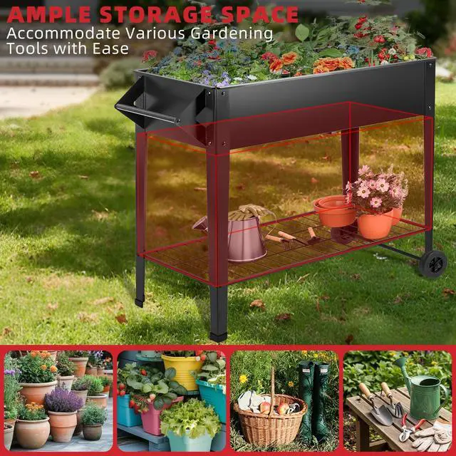 Alt view image 6 of 7 - 32" Elevated Raised Garden Bed Outdoor - Rust-Resistant Metal Spacious Planter Box with Drainage Holes for Patio Balcony Deck Small Space - Grows Vegetables Tomatoes Herbs Flowers