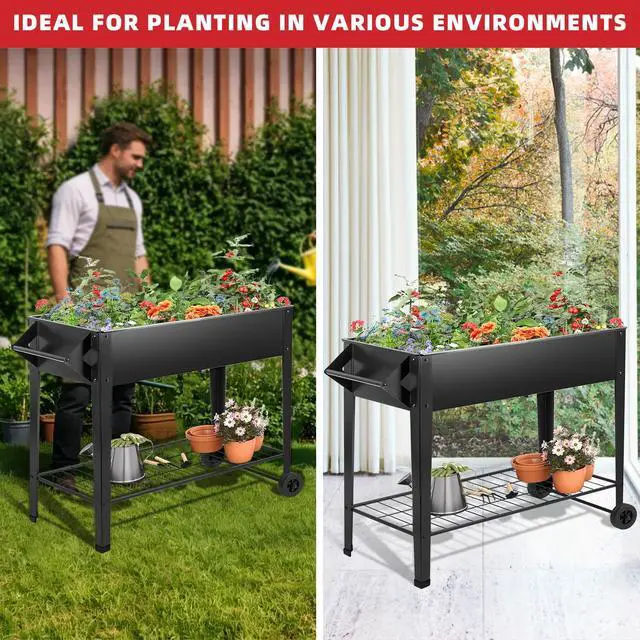 Alt view image 7 of 7 - 32" Elevated Raised Garden Bed Outdoor - Rust-Resistant Metal Spacious Planter Box with Drainage Holes for Patio Balcony Deck Small Space - Grows Vegetables Tomatoes Herbs Flowers