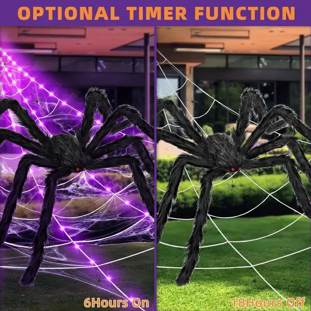 Alt view image 7 of 7 - Halloween Decorations Outdoor and Indoor,250 LED Halloween Spider Web Light Decorations with 59" Giant Spider & 20g Stretch Cobweb,200" Large Light Up Spider Web for Yard(Purple)