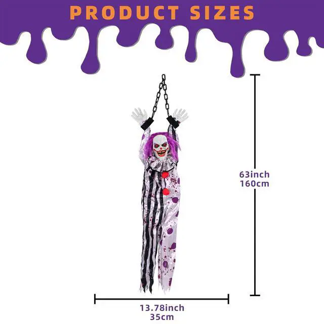 Alt view image 3 of 7 - Halloween Decorations Outdoor and Indoor,Scary Halloween Animatronics Clown,Hanging Clown with Light-Up Eyes and Creepy Sound,Party Decorations for Yard Lawn,Haunted House Decor
