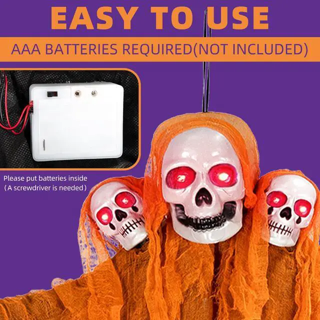 Alt view image 5 of 7 - Halloween Decorations Outdoor and Indoor,Halloween Hanging Ghosts,Scary Grim Reaper Skeleton with Light-Up Eyes and Creepy Sound,Scary Party Decorations for Yard,Lawn,Haunted House Decor