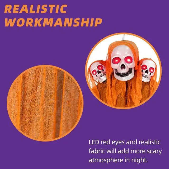 Alt view image 4 of 7 - Halloween Decorations Outdoor and Indoor,Halloween Hanging Ghosts,Scary Grim Reaper Skeleton with Light-Up Eyes and Creepy Sound,Scary Party Decorations for Yard,Lawn,Haunted House Decor
