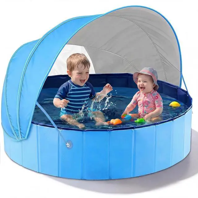 Main image of Kiddie Baby Pool with Canopy - Foldable Infant Toddler Kids Pool with Shade Baby Beach Essentials Tent Swimming Wading Pools for Toddlers 1-3 + Kids Dogs Ball Pit Backyard Water Play B, 40"