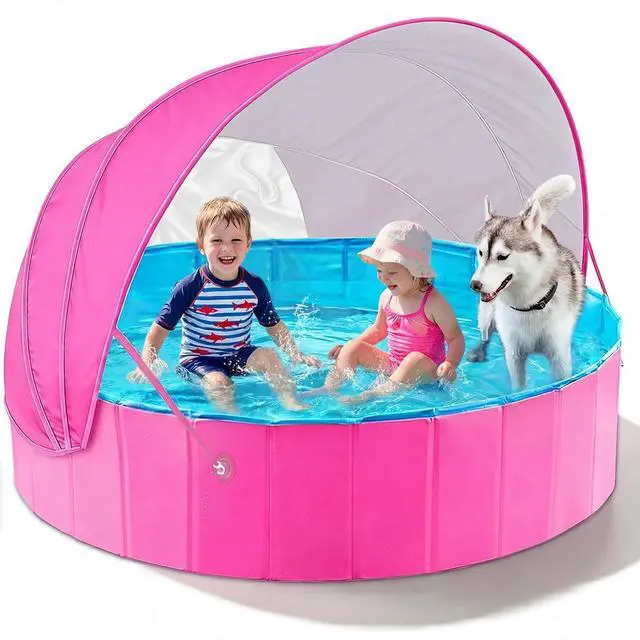 Main image of Kiddie Baby Pool with Canopy - Foldable Infant Toddler Kids Pool with Shade Baby Beach Essentials Tent Swimming Wading Pools for Toddlers 1-3 + Kids Dogs Ball Pit Backyard Water Play R, 63"
