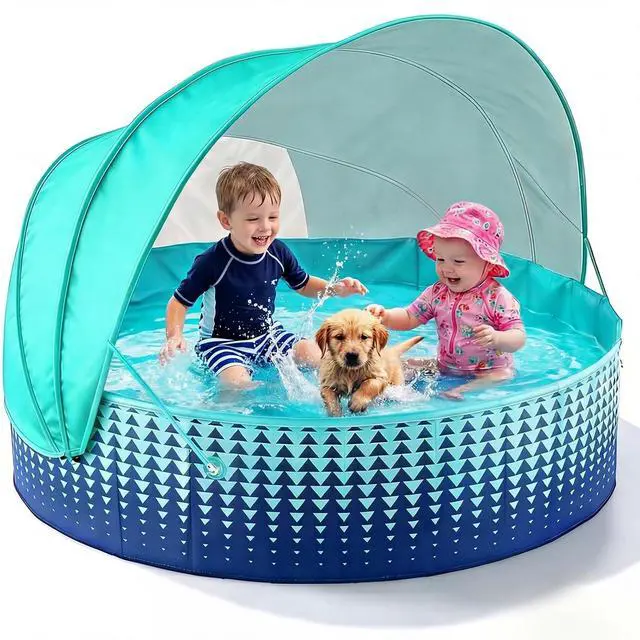 Main image of Kiddie Baby Pool with Canopy - Foldable Infant Toddler Kids Pool with Shade Baby Beach Essentials Tent Swimming Wading Pools for Toddlers 1-3 + Kids Dogs Ball Pit Backyard Water Play G, 48"