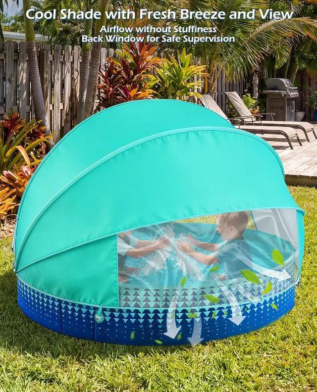 Alt view image 3 of 7 - Kiddie Baby Pool with Canopy - Foldable Infant Toddler Kids Pool with Shade Baby Beach Essentials Tent Swimming Wading Pools for Toddlers 1-3 + Kids Dogs Ball Pit Backyard Water Play G, 79"