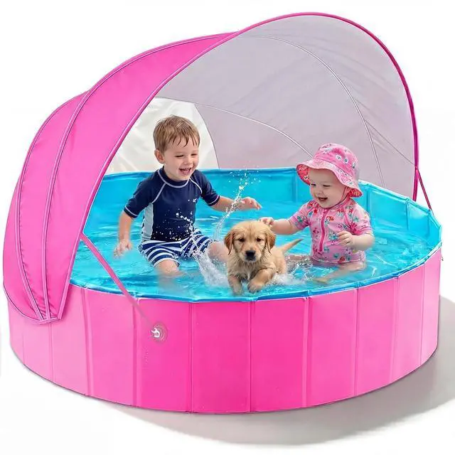 Main image of Kiddie Baby Pool with Canopy - Foldable Infant Toddler Kids Pool with Shade Baby Beach Essentials Tent Swimming Wading Pools for Toddlers 1-3 + Kids Dogs Ball Pit Backyard Water Play R, 48"