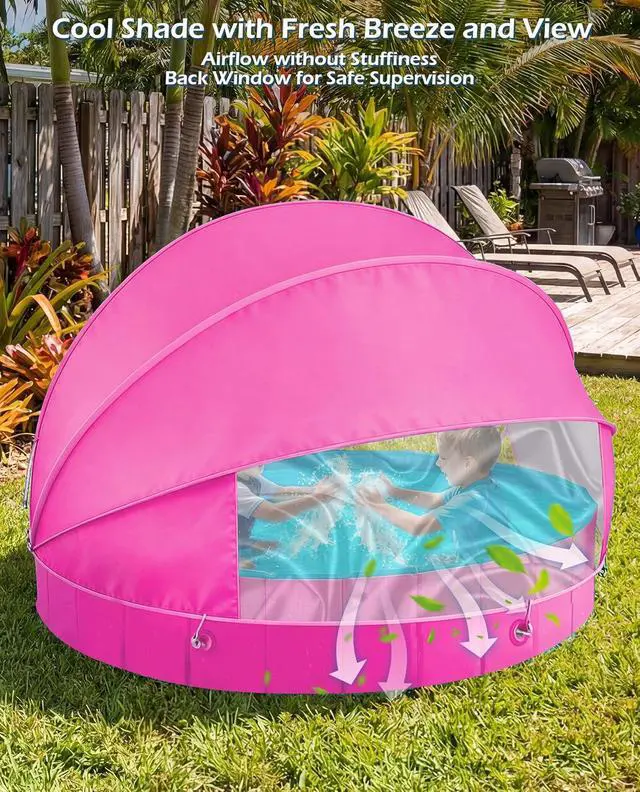 Alt view image 3 of 7 - Kiddie Baby Pool with Canopy - Foldable Infant Toddler Kids Pool with Shade Baby Beach Essentials Tent Swimming Wading Pools for Toddlers 1-3 + Kids Dogs Ball Pit Backyard Water Play R, 79"