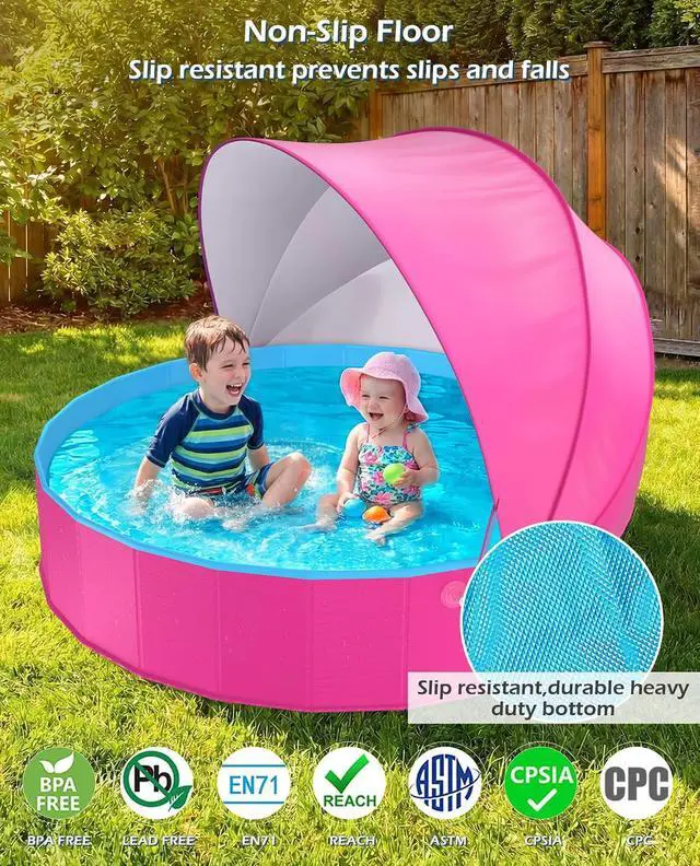 Alt view image 4 of 7 - Kiddie Baby Pool with Canopy - Foldable Infant Toddler Kids Pool with Shade Baby Beach Essentials Tent Swimming Wading Pools for Toddlers 1-3 + Kids Dogs Ball Pit Backyard Water Play R, 79"