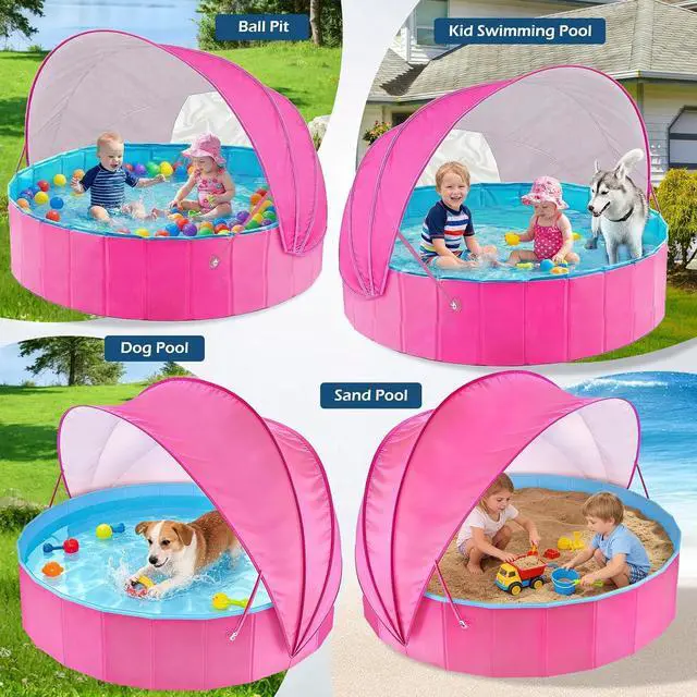 Alt view image 7 of 7 - Kiddie Baby Pool with Canopy - Foldable Infant Toddler Kids Pool with Shade Baby Beach Essentials Tent Swimming Wading Pools for Toddlers 1-3 + Kids Dogs Ball Pit Backyard Water Play R, 79"