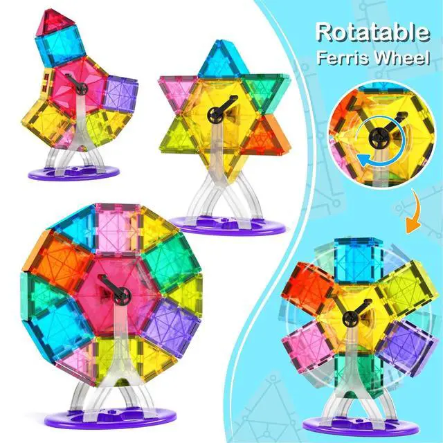 Alt view image 2 of 7 - 57PCS Magnetic Tiles Building Blocks Set for Boys Girls Preschool Educational Magnet Construction Kit Stacking STEM Toys Christmas Birthday Gifts for Kids Toddlers 3 4 5 6 7 8 9 + Year Old