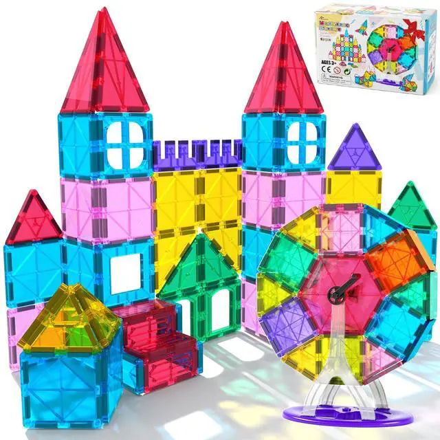 Main image of 57PCS Magnetic Tiles Building Blocks Set for Boys Girls Preschool Educational Magnet Construction Kit Stacking STEM Toys Christmas Birthday Gifts for Kids Toddlers 3 4 5 6 7 8 9 + Year Old