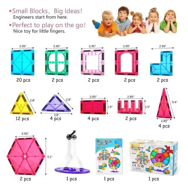 Alt view image 5 of 7 - 57PCS Magnetic Tiles Building Blocks Set for Boys Girls Preschool Educational Magnet Construction Kit Stacking STEM Toys Christmas Birthday Gifts for Kids Toddlers 3 4 5 6 7 8 9 + Year Old