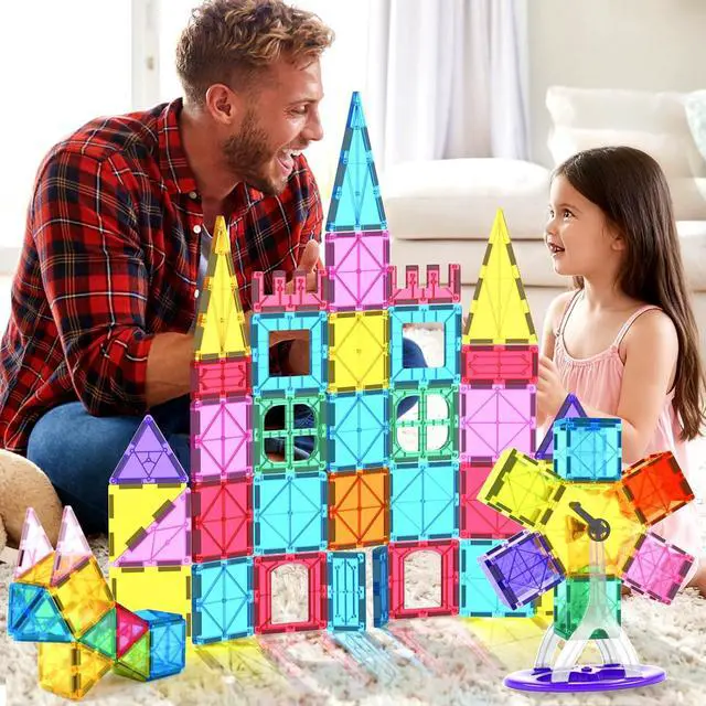 Alt view image 6 of 7 - 57PCS Magnetic Tiles Building Blocks Set for Boys Girls Preschool Educational Magnet Construction Kit Stacking STEM Toys Christmas Birthday Gifts for Kids Toddlers 3 4 5 6 7 8 9 + Year Old