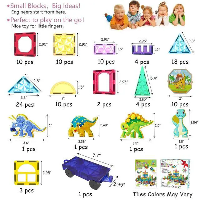 Alt view image 4 of 7 - 110PCS Magnetic Tiles Building Blocks Set for Boys Girls Preschool Educational Magnet Construction Kit Stacking STEM Toys Christmas Birthday Gifts for Kids Toddlers 3 4 5 6 7 8 9 + Year Old