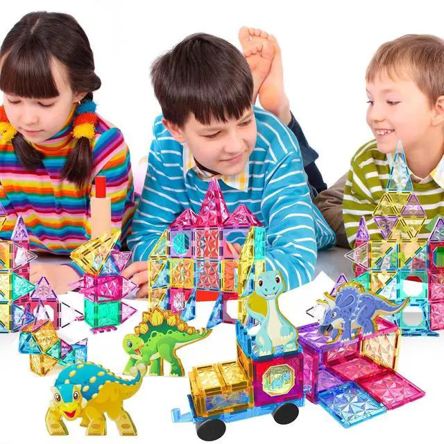 Alt view image 5 of 7 - 110PCS Magnetic Tiles Building Blocks Set for Boys Girls Preschool Educational Magnet Construction Kit Stacking STEM Toys Christmas Birthday Gifts for Kids Toddlers 3 4 5 6 7 8 9 + Year Old
