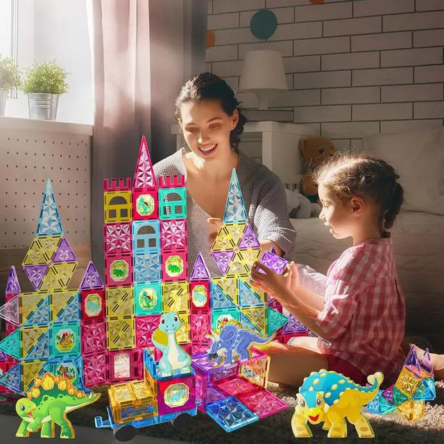 Alt view image 6 of 7 - 110PCS Magnetic Tiles Building Blocks Set for Boys Girls Preschool Educational Magnet Construction Kit Stacking STEM Toys Christmas Birthday Gifts for Kids Toddlers 3 4 5 6 7 8 9 + Year Old