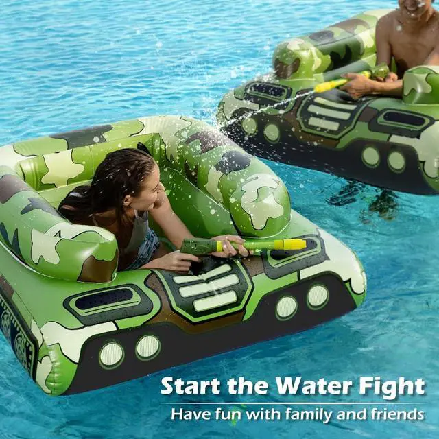Alt view image 5 of 7 - Inflatable Tank Pool Floats Adults - Jasonwell Kids Pool Floaties Swimming Pool Tank with Water Cannon Gun Swim Floaty Rafts Lake Beach Party Pool Toys for Boys Girls Kids Adults Green