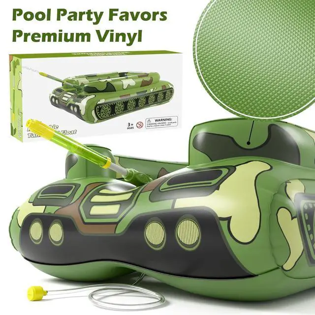 Alt view image 6 of 7 - Inflatable Tank Pool Floats Adults - Jasonwell Kids Pool Floaties Swimming Pool Tank with Water Cannon Gun Swim Floaty Rafts Lake Beach Party Pool Toys for Boys Girls Kids Adults Green