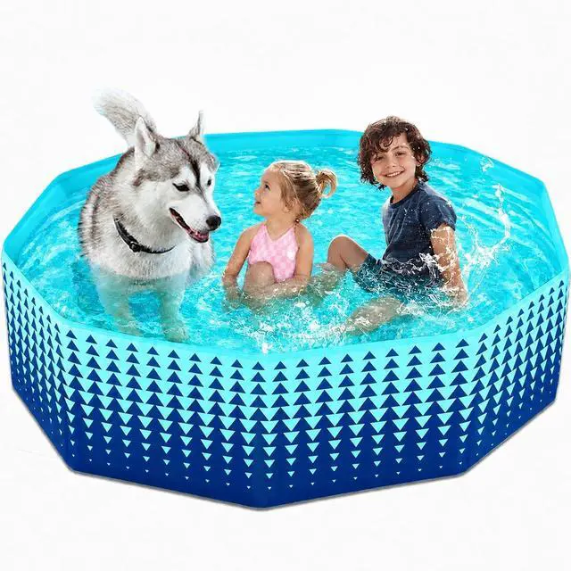 Main image of Foldable Dog Kiddie Pool - Hard Plastic Kids Paddling Pool Toddler Baby Swimming Pools for Backyard Collapsible Whelping Box Pet Doggie Cats Wading Pools Bathtub for Puppy Large Dogs 63In