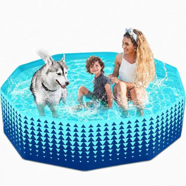 Main image of Foldable Dog Kiddie Pool - Hard Plastic Kids Paddling Pool Toddler Baby Swimming Pools for Backyard Collapsible Whelping Box Pet Doggie Cats Wading Pools Bathtub for Puppy Large Dogs 71In,G