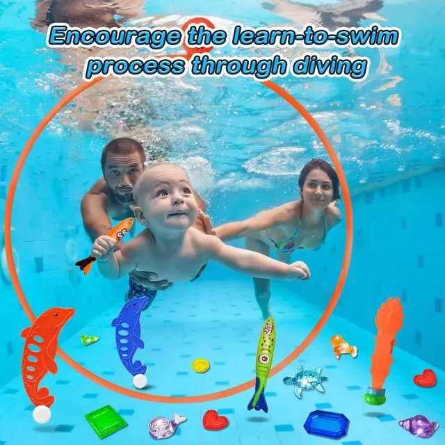 Alt view image 4 of 7 - Pool Toys Diving Rings - 28PCS Swim Thru Rings Pool Game Diving Toys with Dive Ring Underwater Treasures Torpedo Bandits Fish Toy Fun Water Swimming Toy for Boys Girls Kids Teens Adults