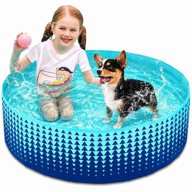 Main image of Foldable Dog Kiddie Pool - Hard Plastic Kids Paddling Pool Toddler Baby Swimming Pools for Backyard Collapsible Whelping Box Pet Doggie Cats Wading Pools Bathtub for Puppy Large Dogs 40In,G