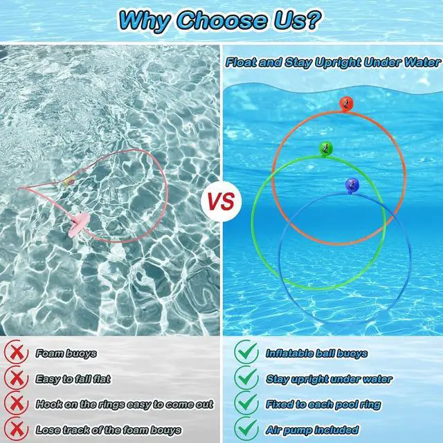 Alt view image 3 of 7 - Pool Toys Diving Rings - 28PCS Swim Thru Rings Pool Game Diving Toys with Dive Ring Underwater Treasures Torpedo Bandits Fish Toy Fun Water Swimming Toy for Boys Girls Kids Teens Adults