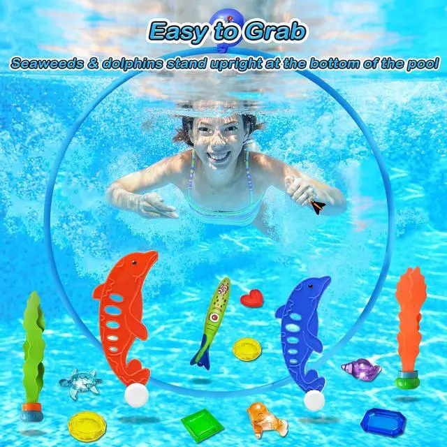 Alt view image 5 of 7 - Pool Toys Diving Rings - 28PCS Swim Thru Rings Pool Game Diving Toys with Dive Ring Underwater Treasures Torpedo Bandits Fish Toy Fun Water Swimming Toy for Boys Girls Kids Teens Adults