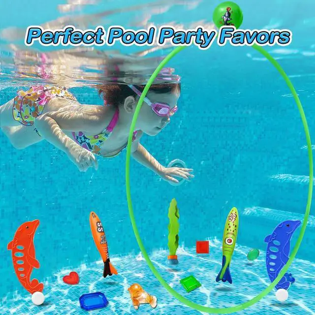 Alt view image 6 of 7 - Pool Toys Diving Rings - 28PCS Swim Thru Rings Pool Game Diving Toys with Dive Ring Underwater Treasures Torpedo Bandits Fish Toy Fun Water Swimming Toy for Boys Girls Kids Teens Adults