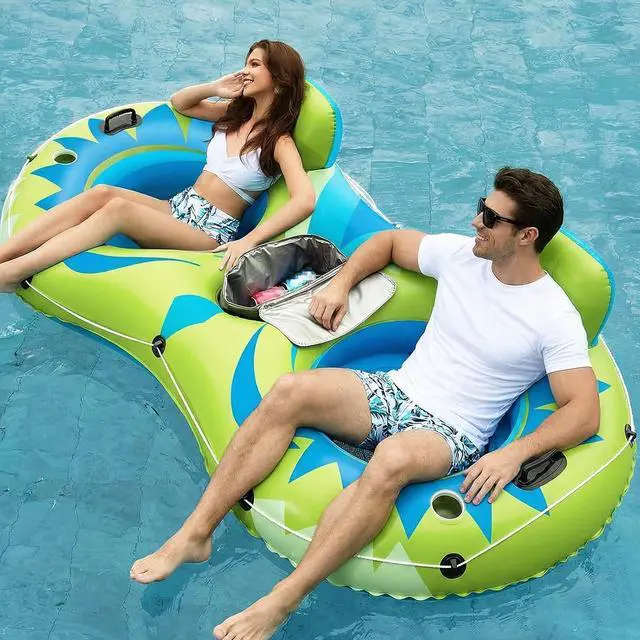 Main image of Inflatable River Tube Float - 2 Person Heavy Duty River Float Pool Floats with Removable Cooler Lake Water Tubes for Floating River Raft Lounge Floatie with 2 Cup Holders for Adults (YG)
