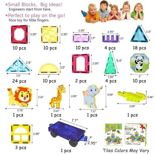 Alt view image 4 of 7 - Magnetic Tiles Kids Magnetic Blocks 110PCS Building Sets 3D Magnet Toys Preschool Educational Construction STEM Toy Christmas Birthday Gifts for Toddlers Boys Girls 3 4 5 6 7 8 9 + Year Old